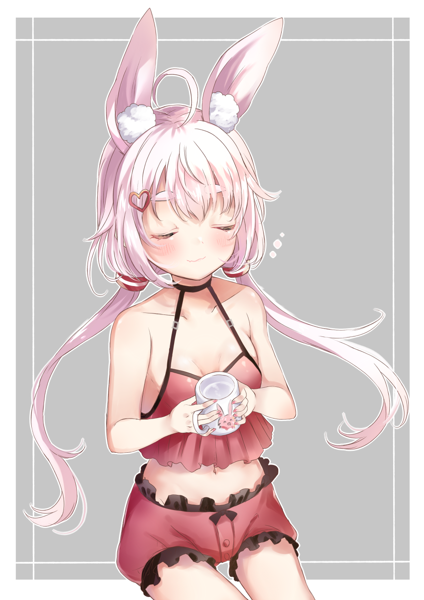1girl, ahoge, animal_ear_fluff, animal_ears, bangs, bare_arms, bare_shoulders, black_choker