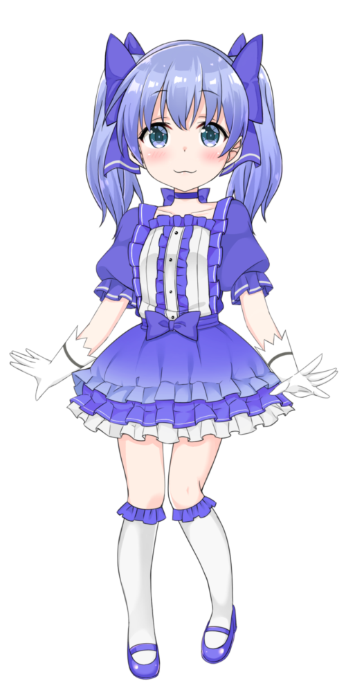 1girl, :3, bangs, blue_bow, blue_choker, blue_eyes, blue_footwear, blue_hair