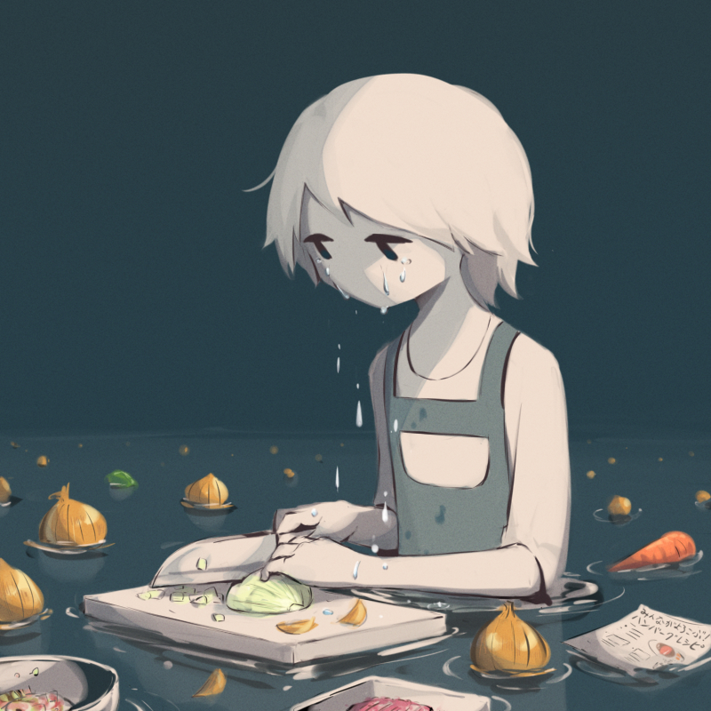 1other, afloat, androgynous, apron, aqua_background, avogado6, carrot, commentary_request
