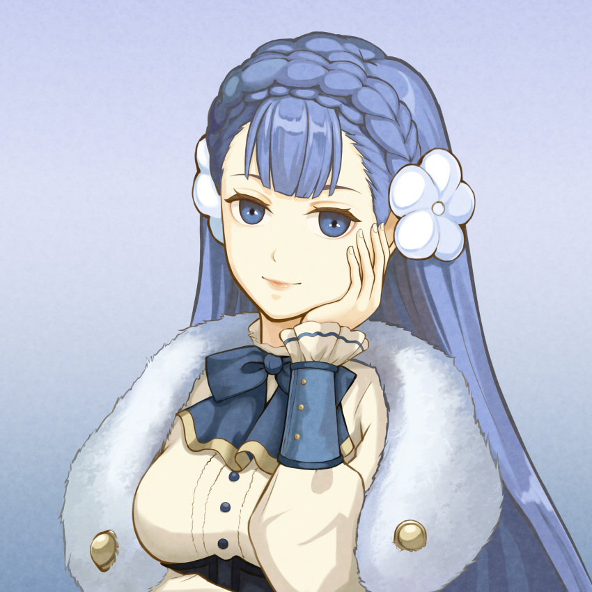1girl, absurdres, blue_background, blue_eyes, blue_hair, bow, braid, closed_mouth