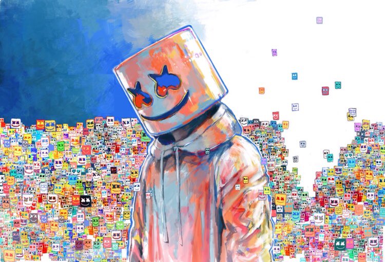 1boy, 666haorare666, colorful, drawstring, head_tilt, hood, hood_down, marshmello