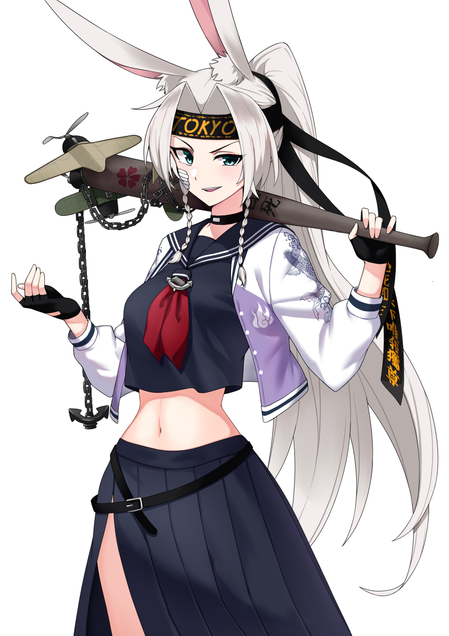 1girl, aircraft, airplane, anchor, animal_ear_fluff, animal_ears, animal_print, azur_lane