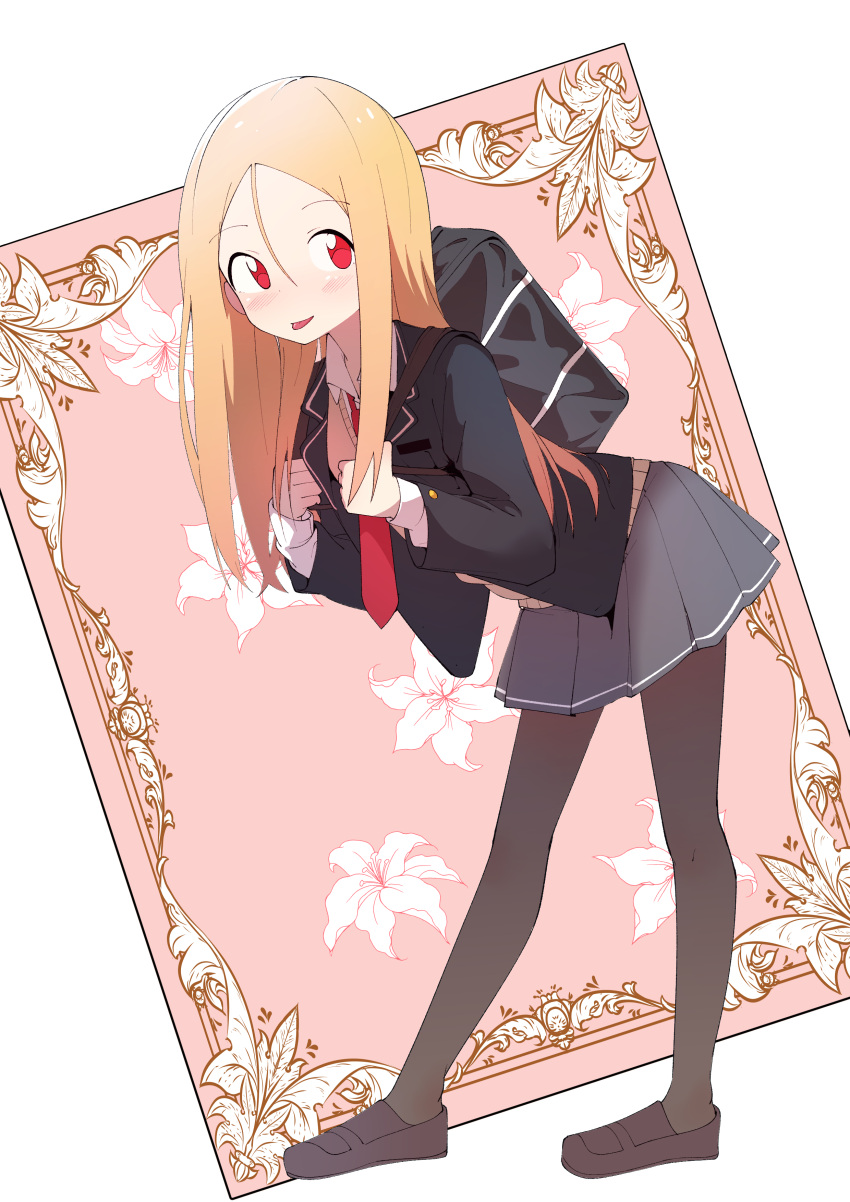 1girl, absurdres, backpack, bag, black_legwear, blazer, blonde_hair, blush