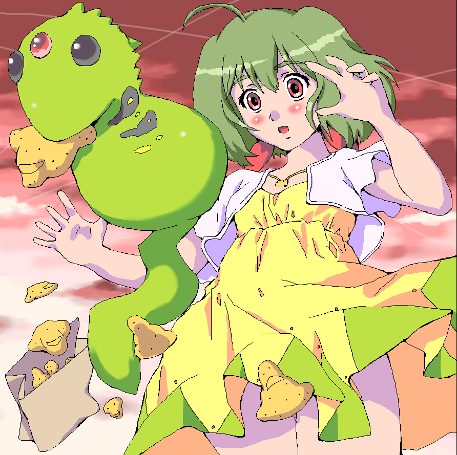 blush, cookie, cookies, food, green_hair, koyopi, macross, macross_frontier