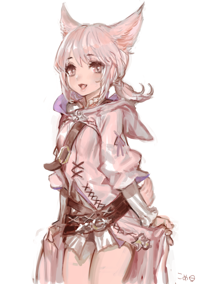 1girl, :3, animal_ears, bangs, belt, blush, cat_ears, cowboy_shot