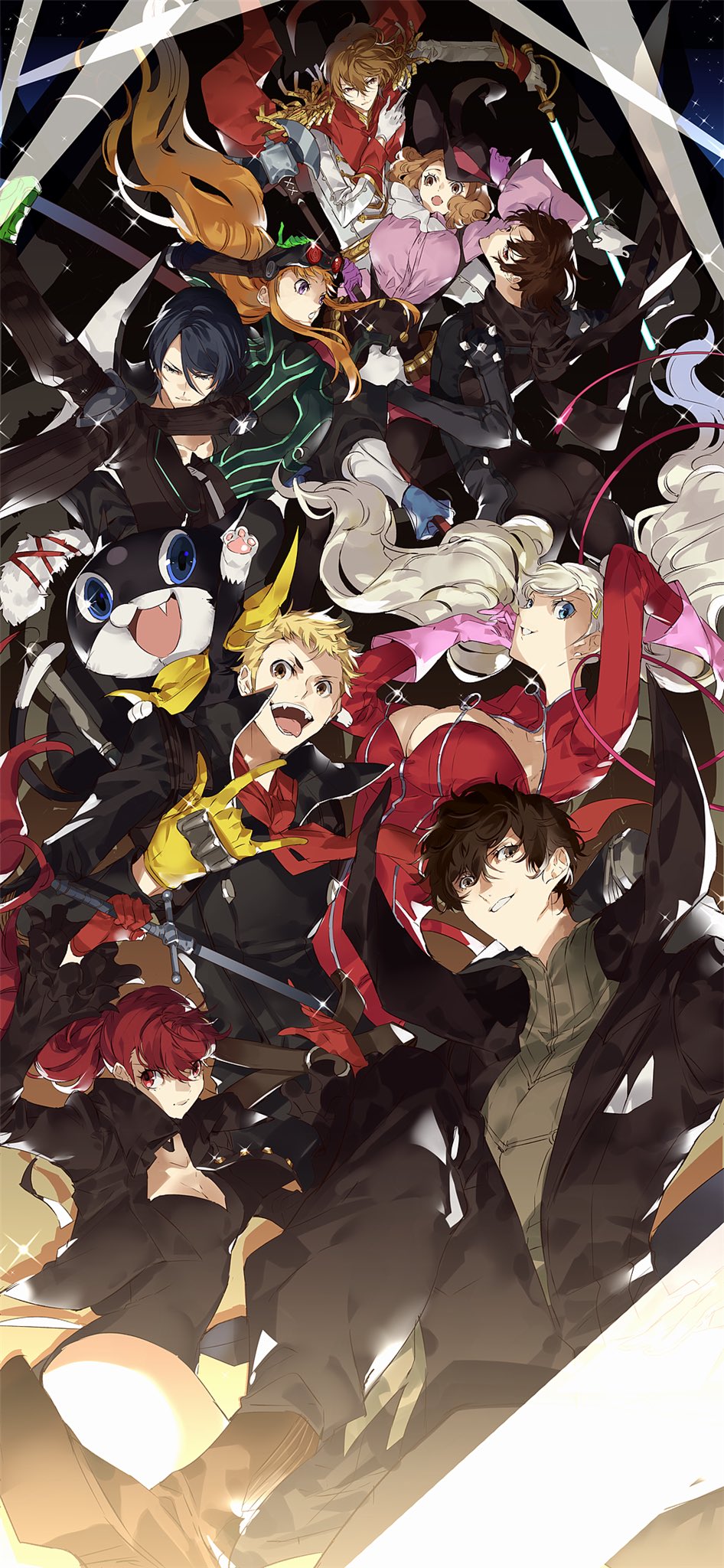 akechi_gorou, amamiya_ren, animal, ayyataka, biker_clothes, black-framed_eyewear, black_hair, black_jacket