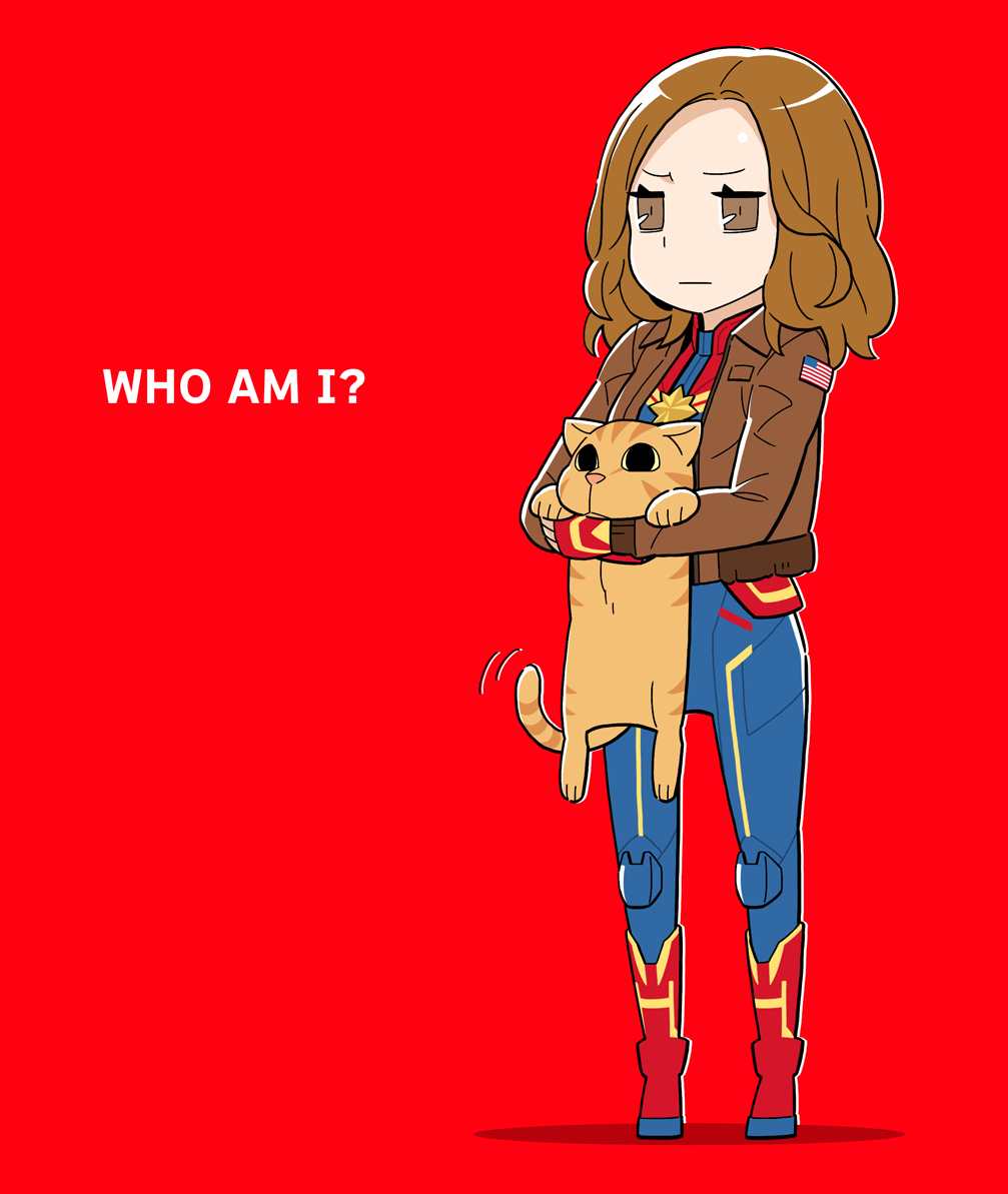 1girl, :|, american_flag, bodysuit, brown_eyes, brown_hair, captain_marvel, carol_danvers