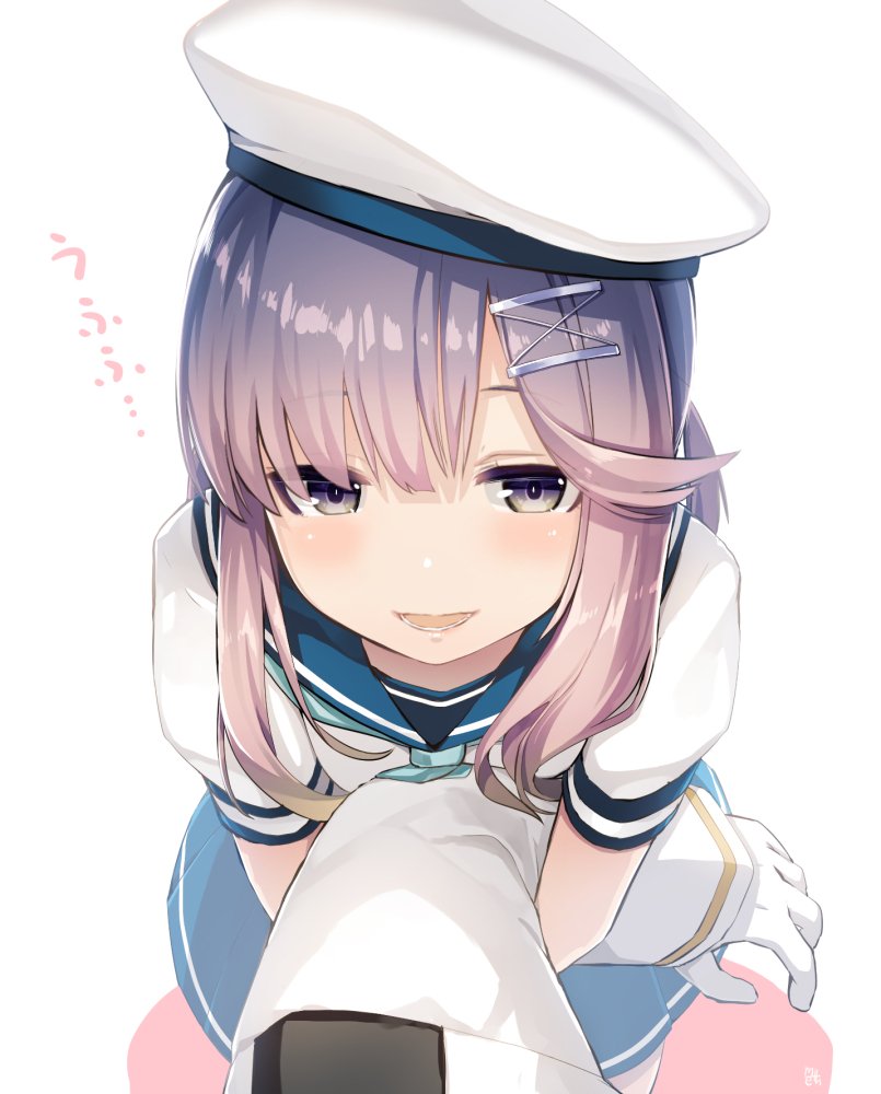 1boy, 1girl, admiral_(kantai_collection), blue_sailor_collar, blue_skirt, blush, commentary_request, eyebrows_visible_through_hair