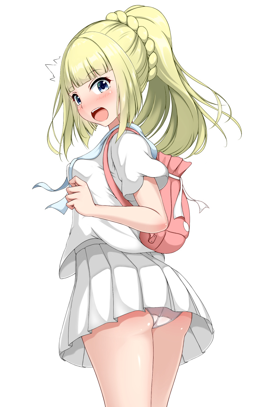 /\/\/\, 1girl, :o, absurdres, alternate_eye_color, ass, backpack, bag