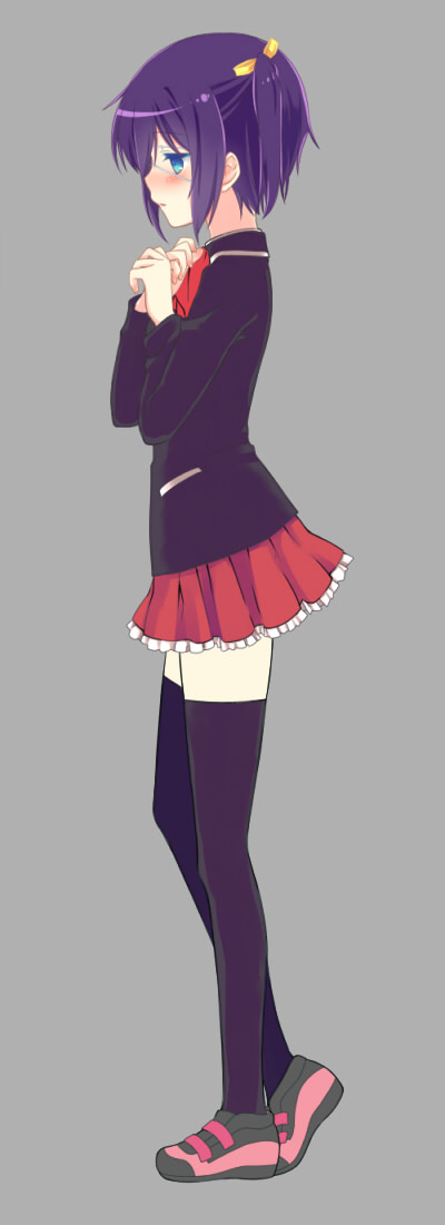 1girl, black_jacket, black_legwear, blue_eyes, blush, bow, bowtie, chuunibyou_demo_koi_ga_shitai!