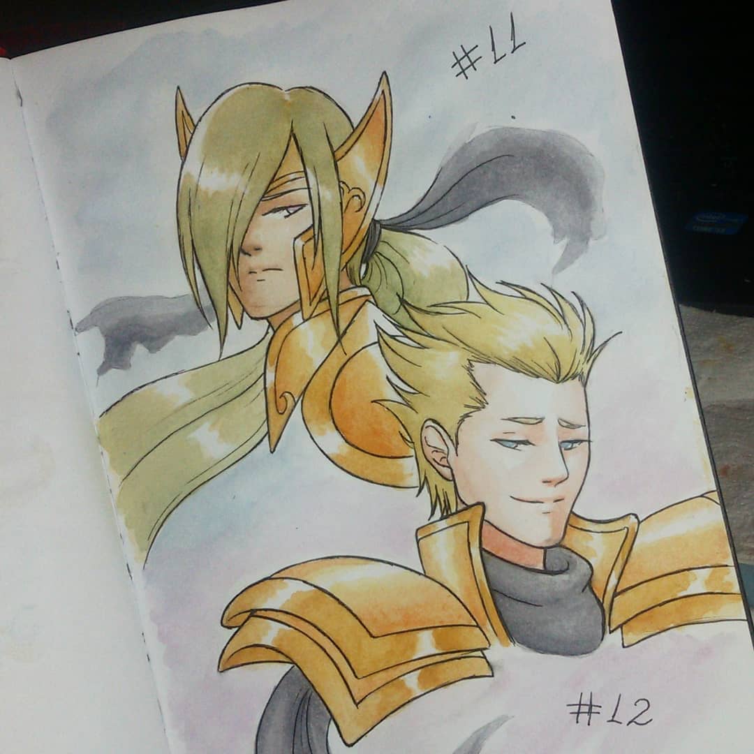 aquarius_tokisada, armor, drawing, gold_saints, on_design, pisces_amor, saint_seiya_omega