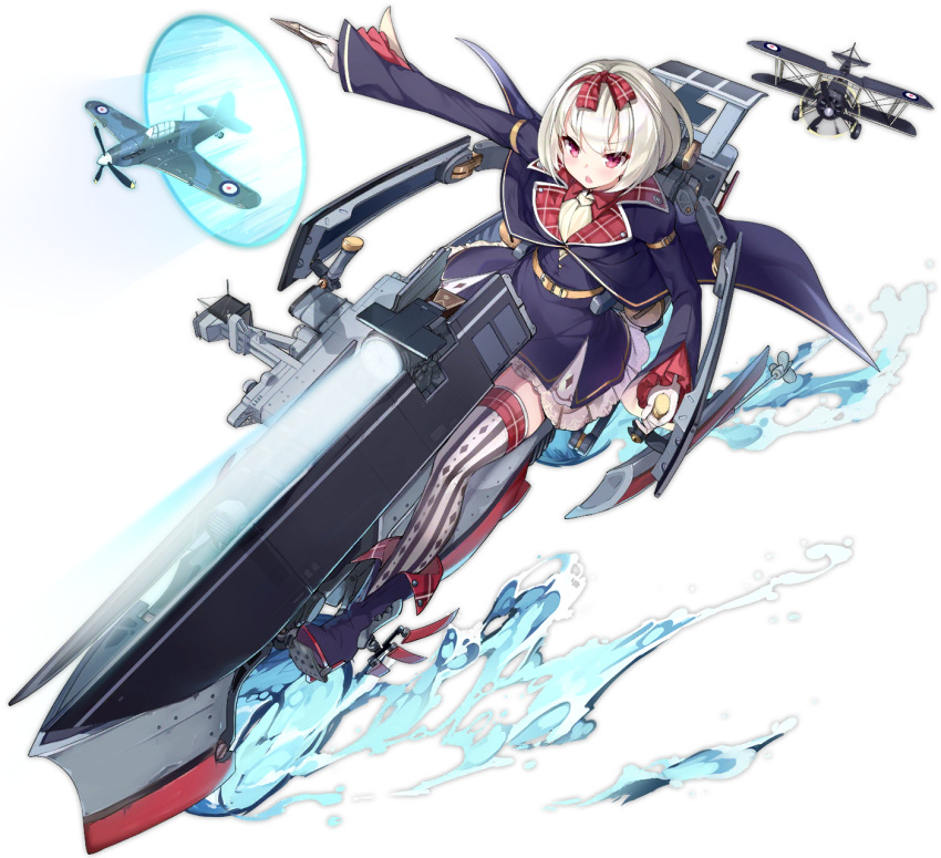 1girl, aircraft, airplane, azur_lane, belt, boots, bow, card