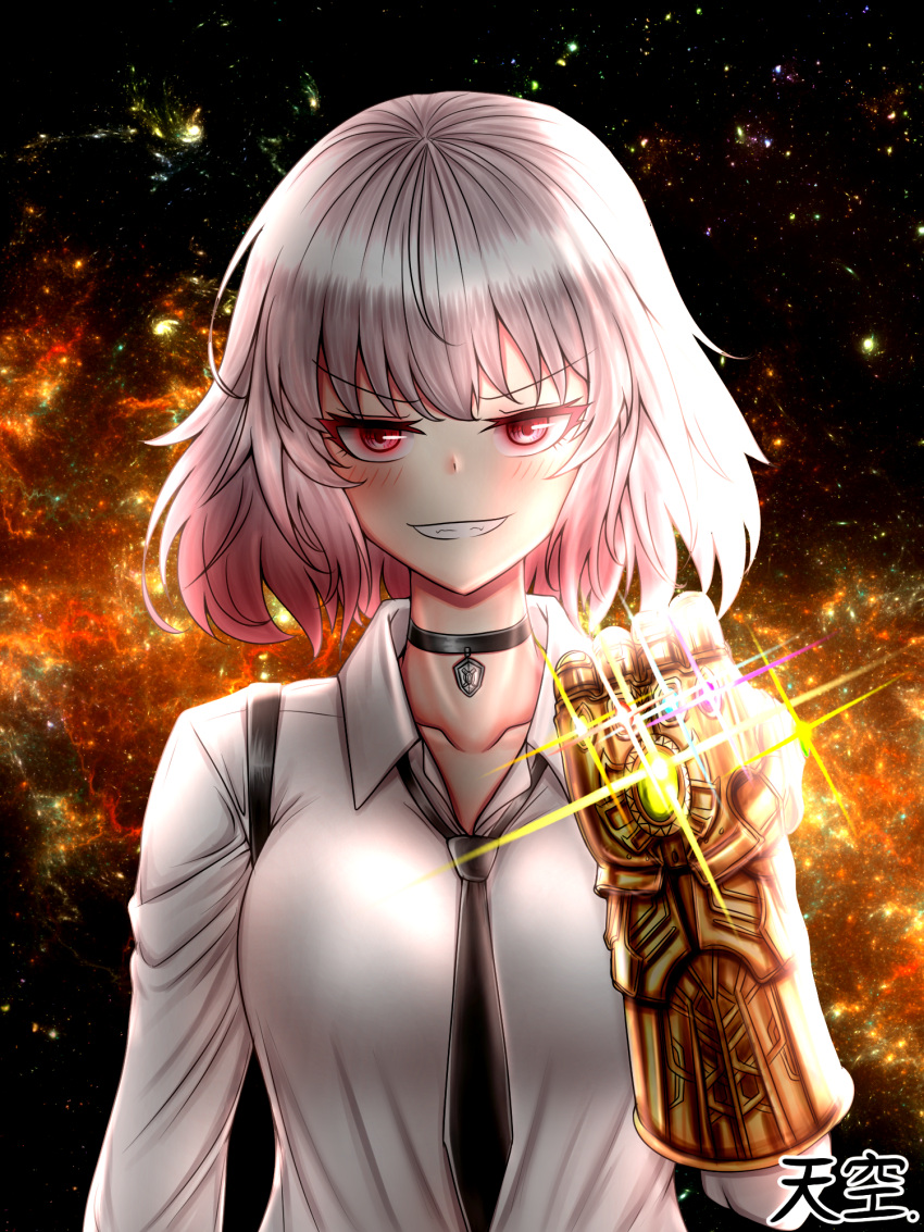 1girl, avengers:_endgame, choker, crossover, gentiane_(girls_frontline), girls_frontline, highres, holster
