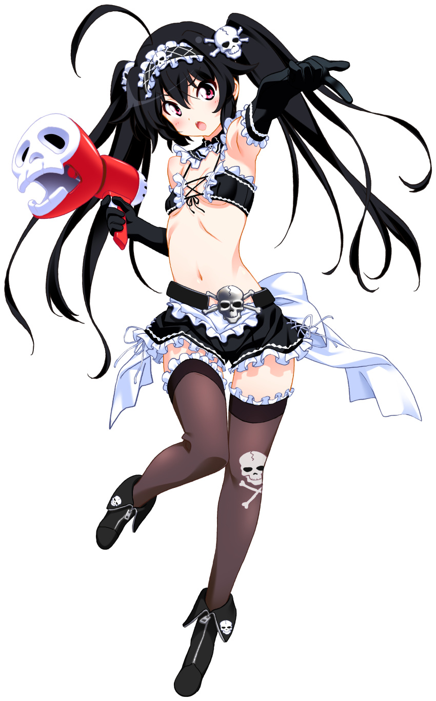 1girl, absurdres, ahoge, black_footwear, black_gloves, black_hair, blush, breasts