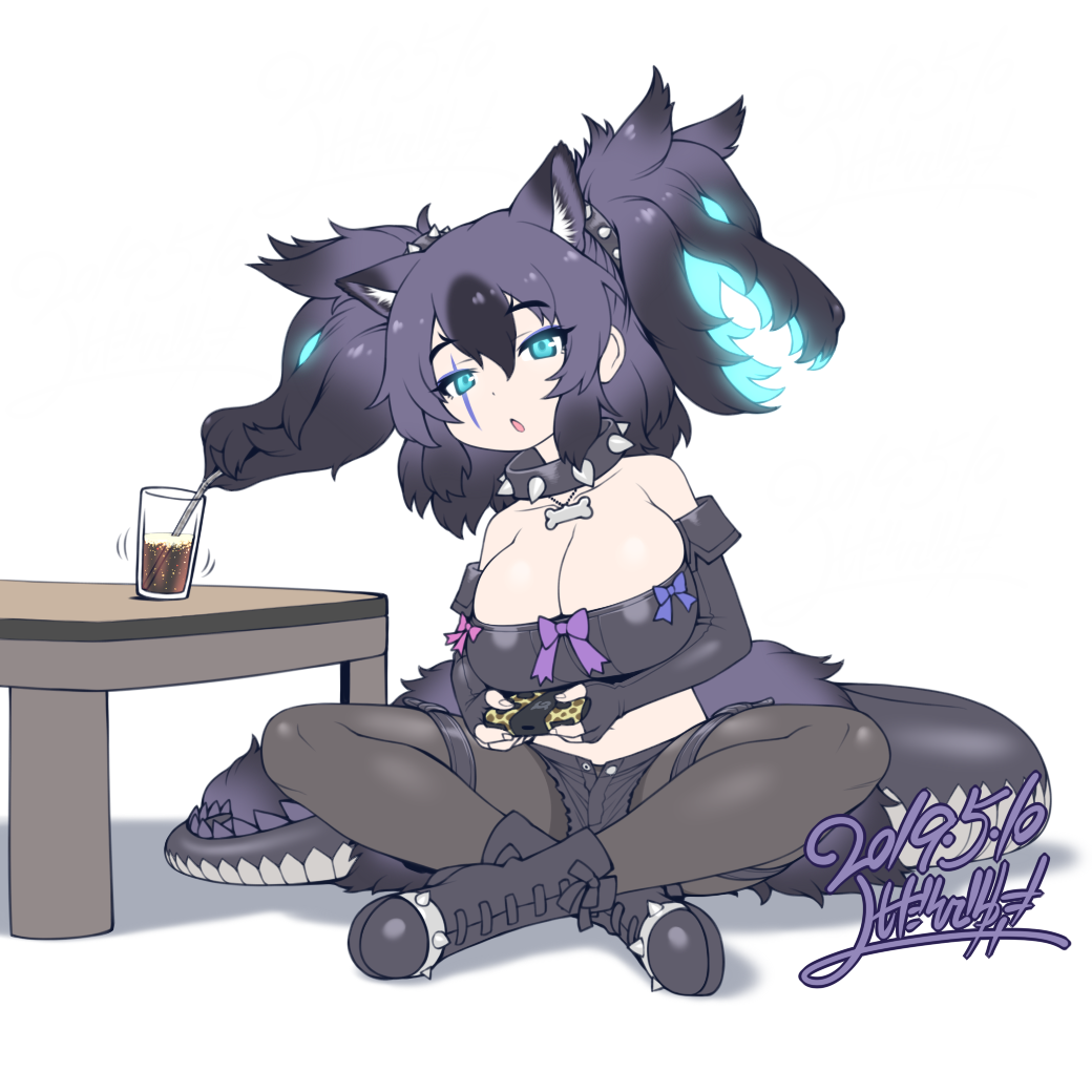 1girl, :o, animal_ear_fluff, animal_ears, bangs, bare_shoulders, black_gloves, black_legwear