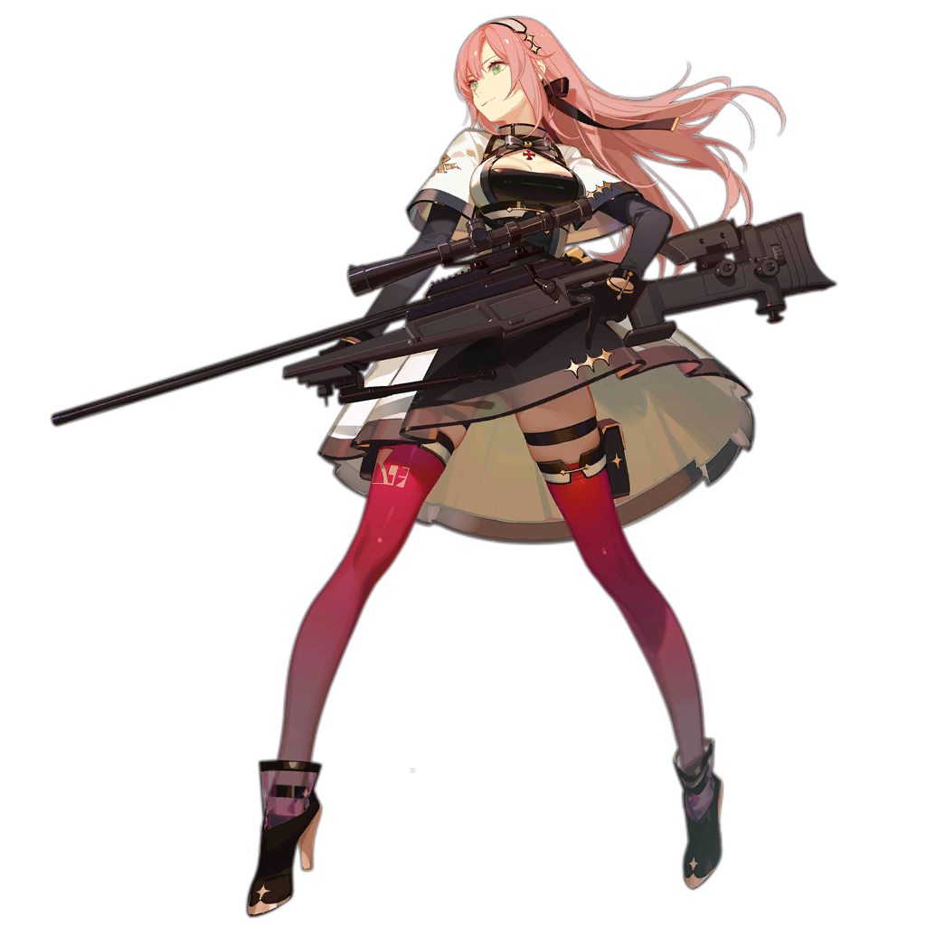1girl, ask_(askzy), bangs, black_dress, black_footwear, black_gloves, blaser_r93, bolt_action