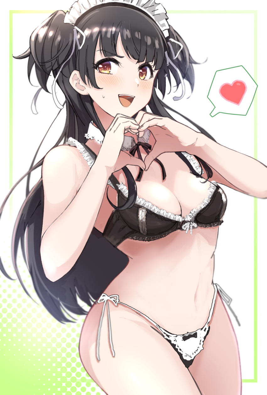 1girl, bangs, bikini, black_bikini, black_hair, black_neckwear, blush, breasts