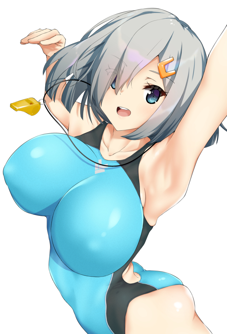 1girl, alternate_costume, ass, blue_eyes, blush, breasts, c@rbon, competition_swimsuit