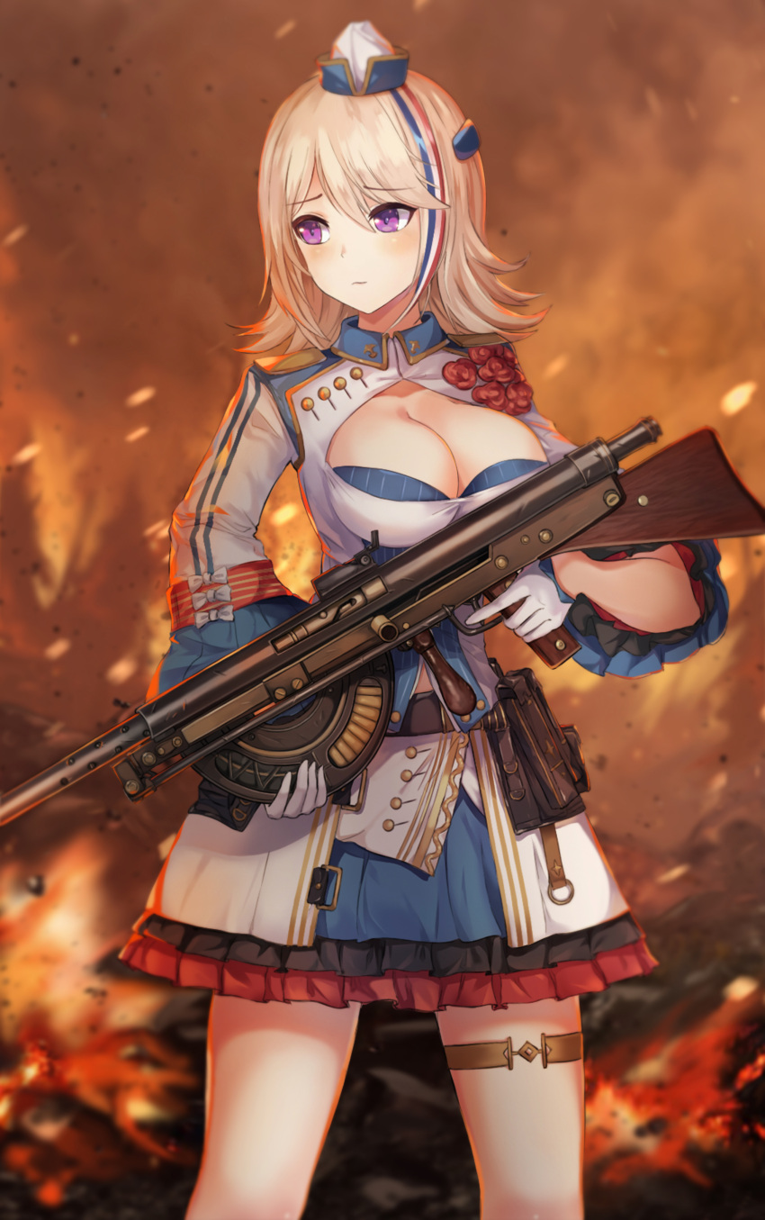 1girl, absurdres, bangs, beluga_dolphin, blonde_hair, blue_hair, blurry, blurry_background