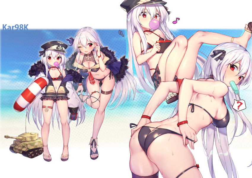 2girls, ;d, ?, absurdres, armband, ass, ass_cutout, bangs