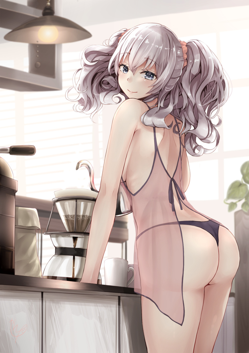 1girl, babydoll, bare_shoulders, blinds, blue_eyes, blush, breasts, closed_mouth