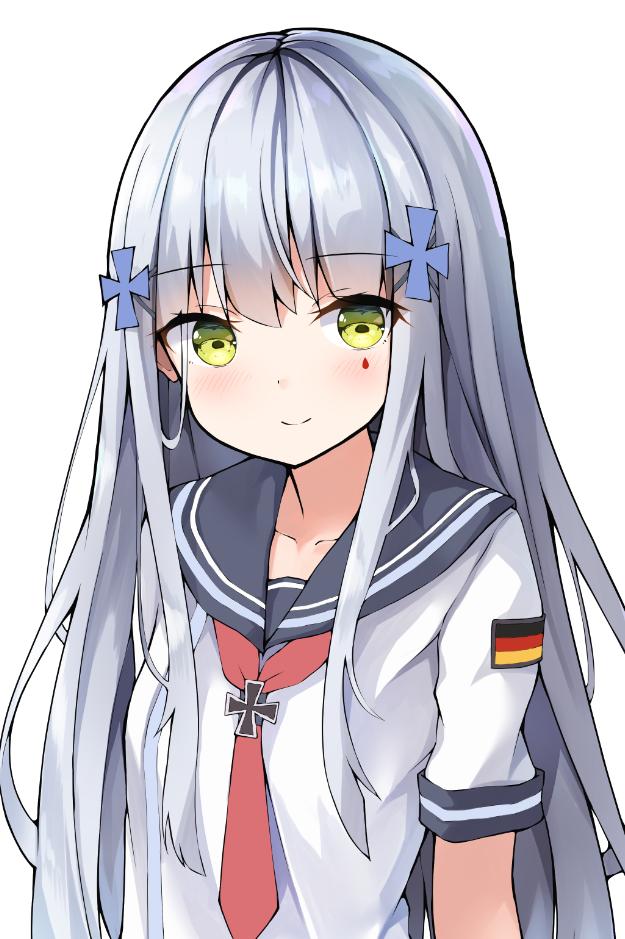 1girl, bangs, blunt_bangs, eyebrows_visible_through_hair, german_flag, girls_frontline, green_eyes, hair_ornament