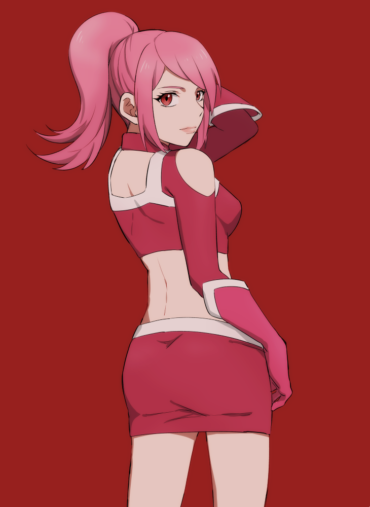 1girl, breasts, cano_(pokemon), collar, cowboy_shot, creatures_(company), from_behind, game_freak