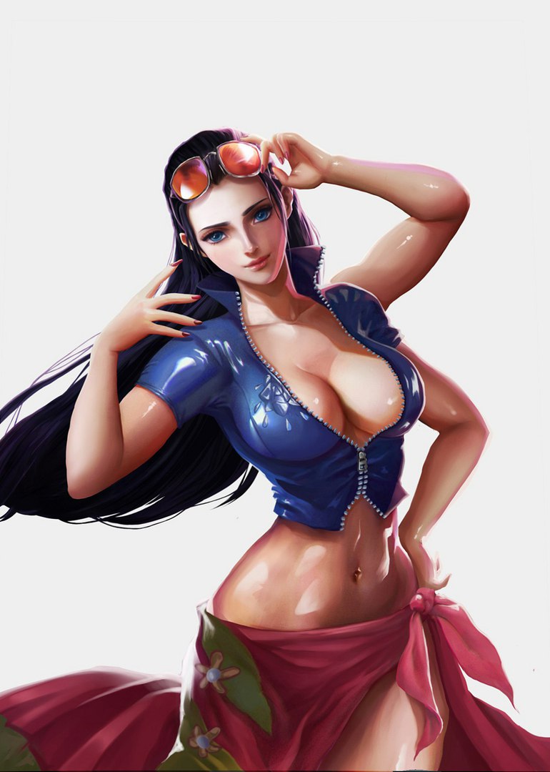 1girl, arm_up, bare_arms, black_hair, blue_eyes, breasts, closed_mouth, collarbone