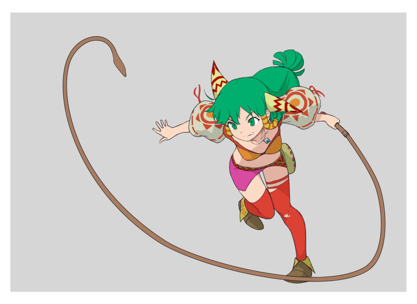 1girl, brown_footwear, feena_(grandia), full_body, grandia, grandia_i, green_eyes, green_hair