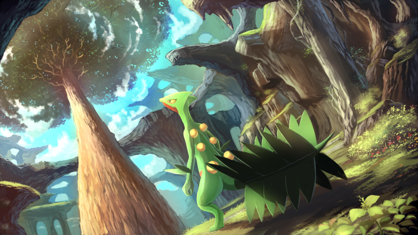 blue_sky, clouds, commentary, creatures_(company), dutch_angle, game_freak, gen_3_pokemon, grass