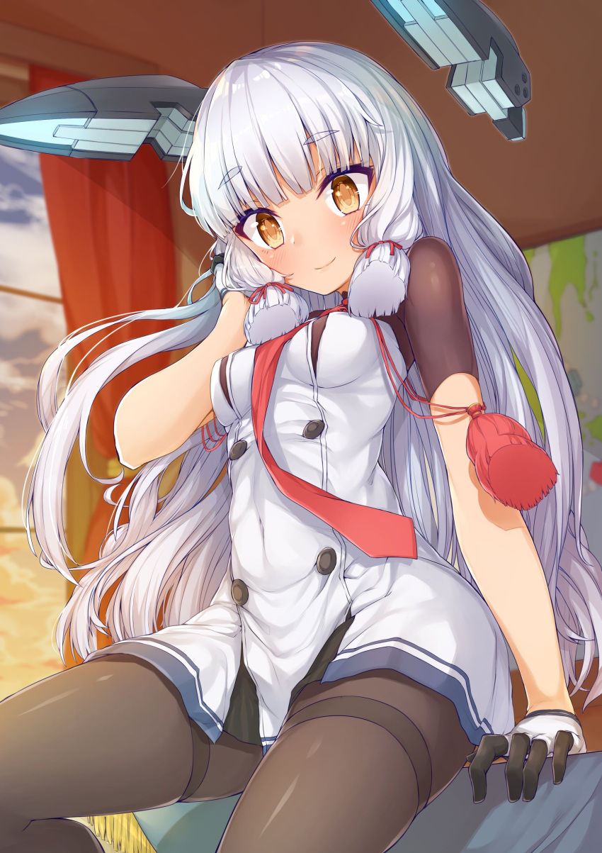 1girl, absurdres, bangs, black_legwear, blunt_bangs, blush, breasts, chausson