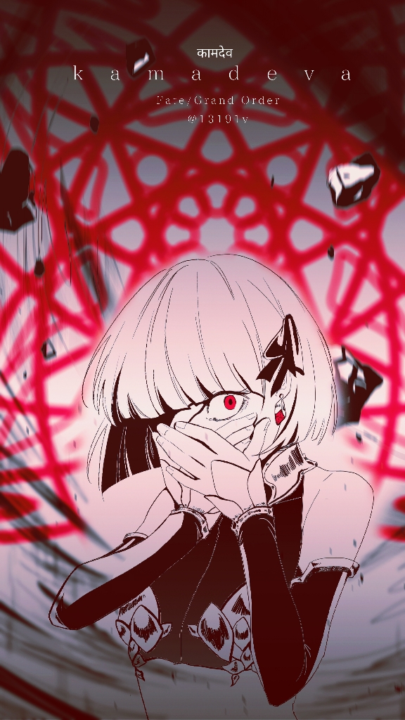 13191v_(g), artist_name, bare_shoulders, covered_mouth, detached_sleeves, dress, fate/grand_order, fate_(series), hair_ribbon, jewelry, kama_(fate/grand_order), looking_at_viewer, monochrome, red_eyes, ribbon, short_hair, simple_background, sleeveless, sleeveless_dress