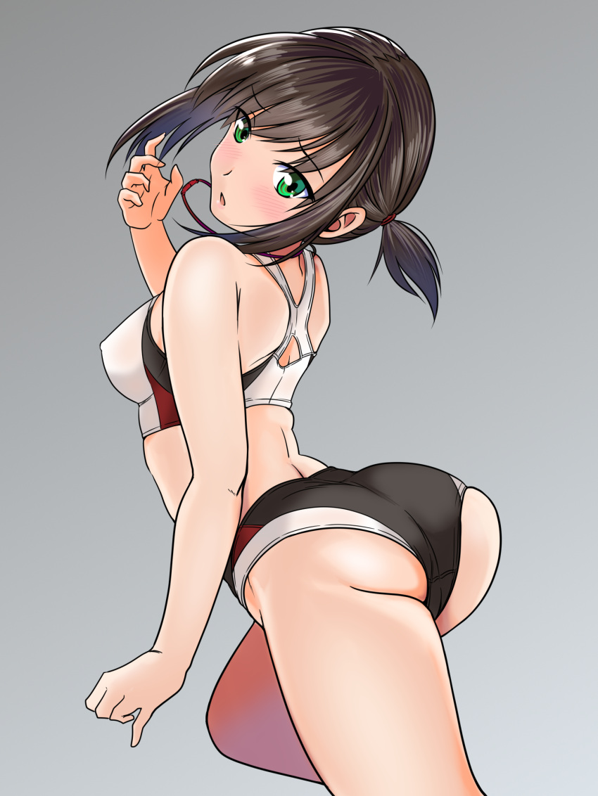 1girl, aiuchi, alternate_costume, ass, black_hair, buruma, cowboy_shot, from_behind