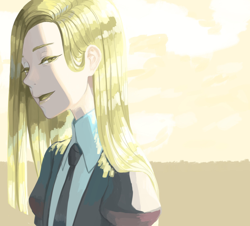 1other, absurdres, androgynous, blonde_hair, chrysoberyl_(houseki_no_kuni), colored_eyelashes, crystal_hair, gem_uniform_(houseki_no_kuni)