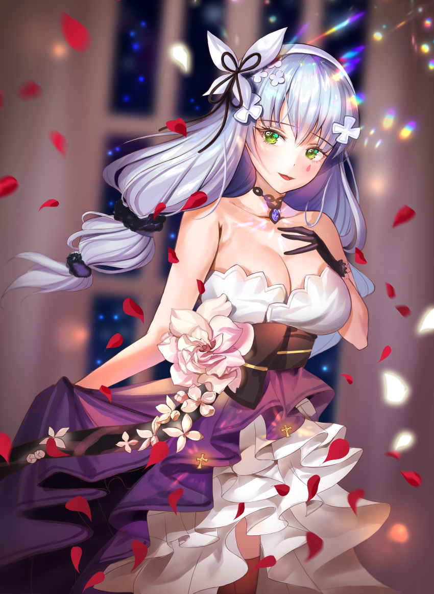 1girl, :d, absurdres, amethyst_(gemstone), bangs, blunt_bangs, blurry, blurry_background