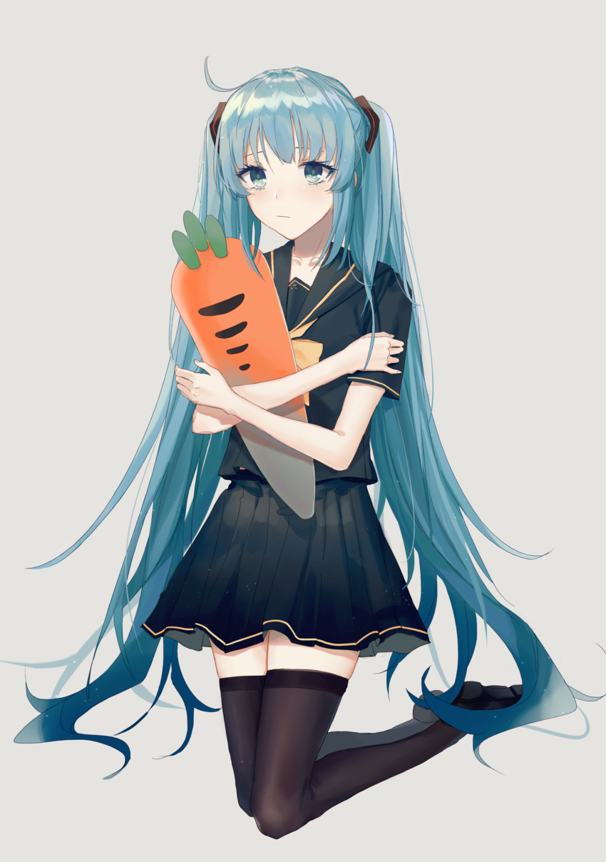 1girl, absurdres, ahoge, arm_across_waist, asagi_jin, bangs, black_footwear, black_legwear