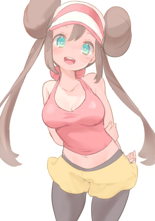 1girl, :d, arms_behind_back, bare_arms, black_legwear, blue_eyes, bow, bowtie