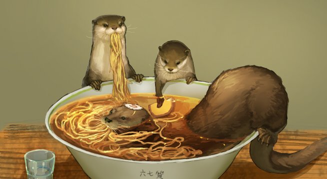animal, bowl, commentary_request, eating, ferret, food, food_in_mouth, food_on_head