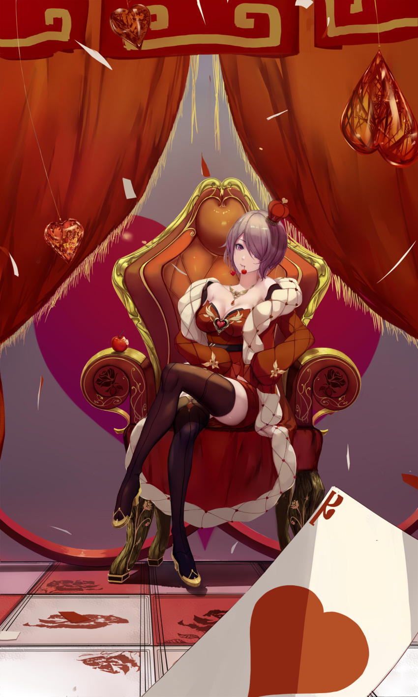 1girl, absurdres, ace_of_hearts, alternate_costume, bangs, belt, black_footwear, black_legwear