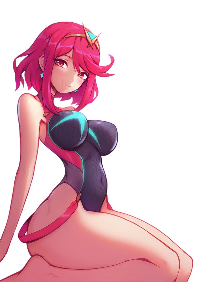 1girl, arm_at_side, bangs, bare_legs, bare_shoulders, barefoot, black_swimsuit, blush