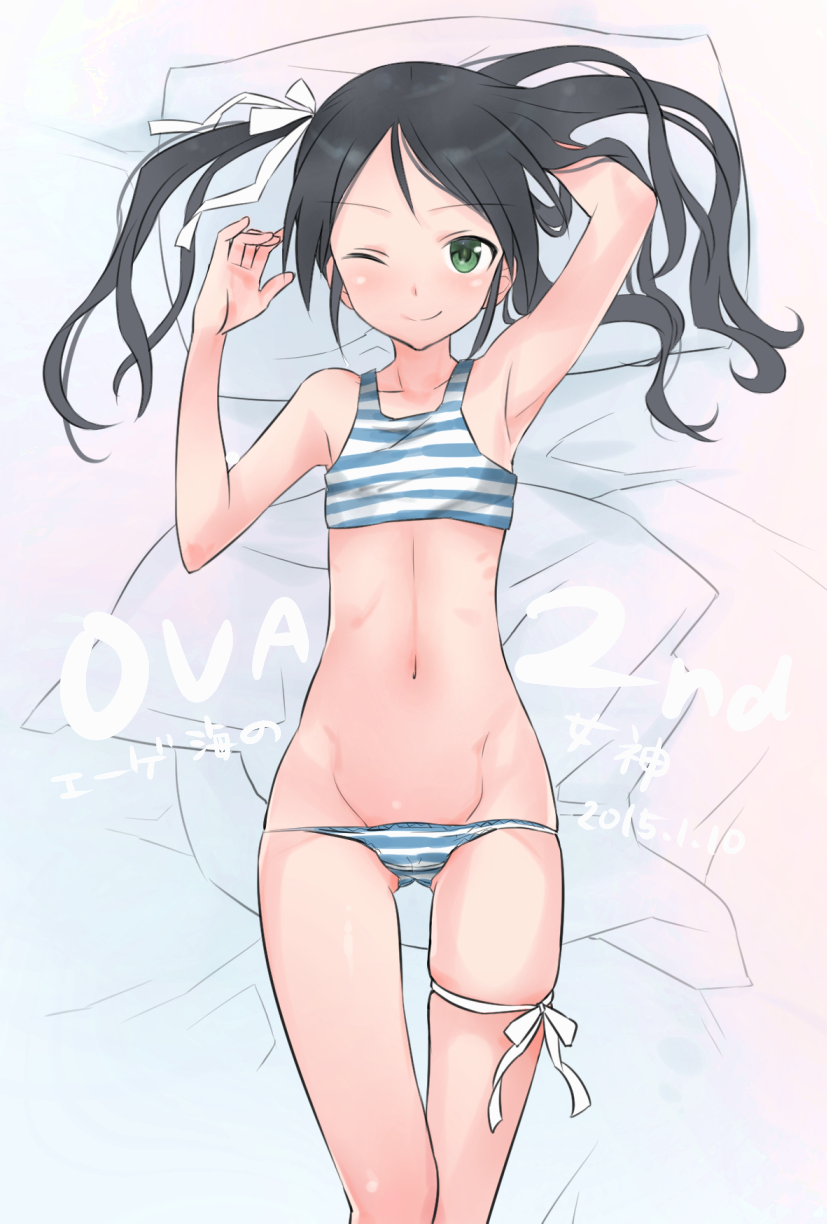 1girl, ;), aohashi_ame, arm_behind_head, armpits, arms_up, ass_visible_through_thighs, bangs