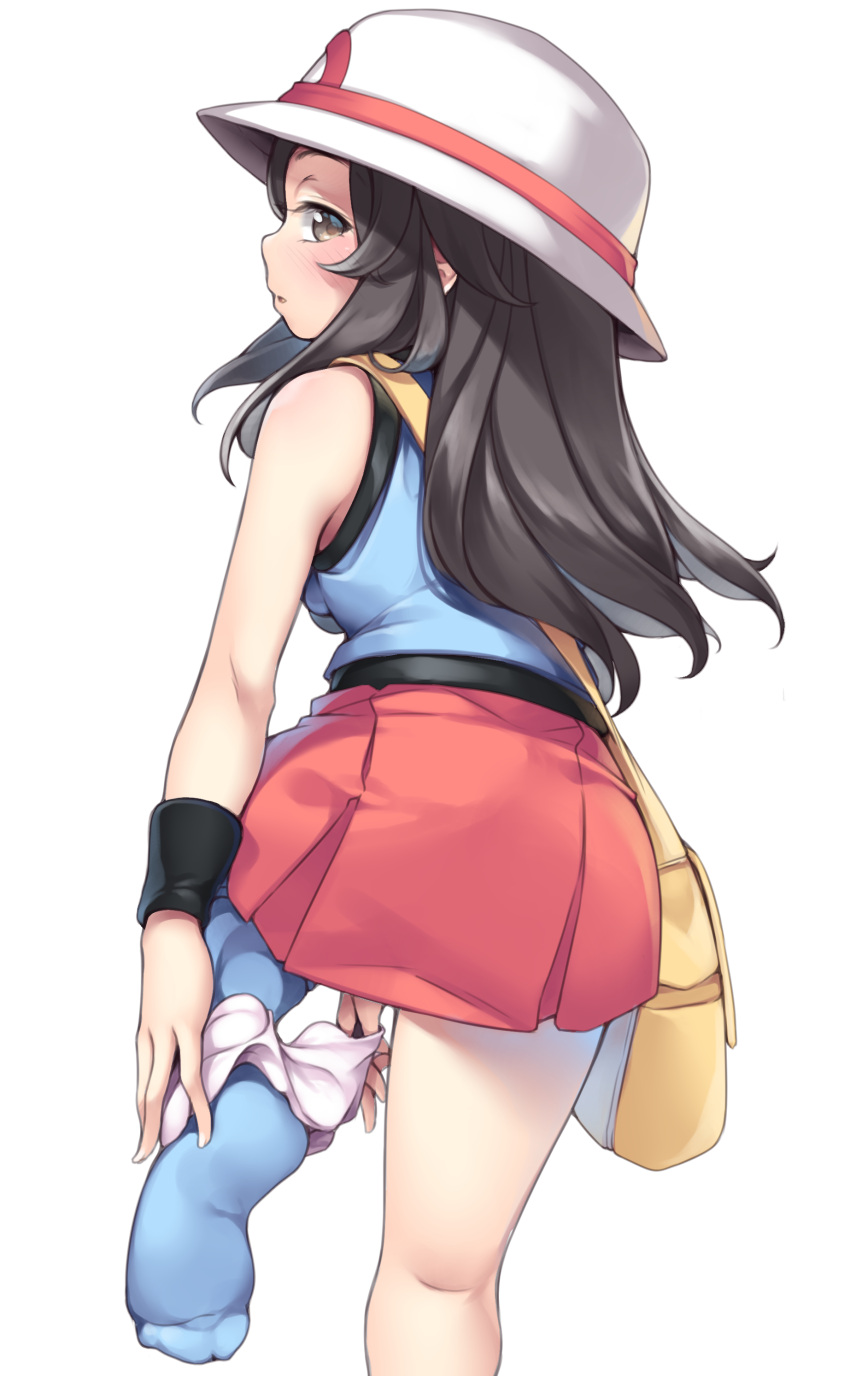 1girl, absurdres, asymmetrical_legwear, bag, bare_legs, bare_shoulders, black_hair, black_wristband