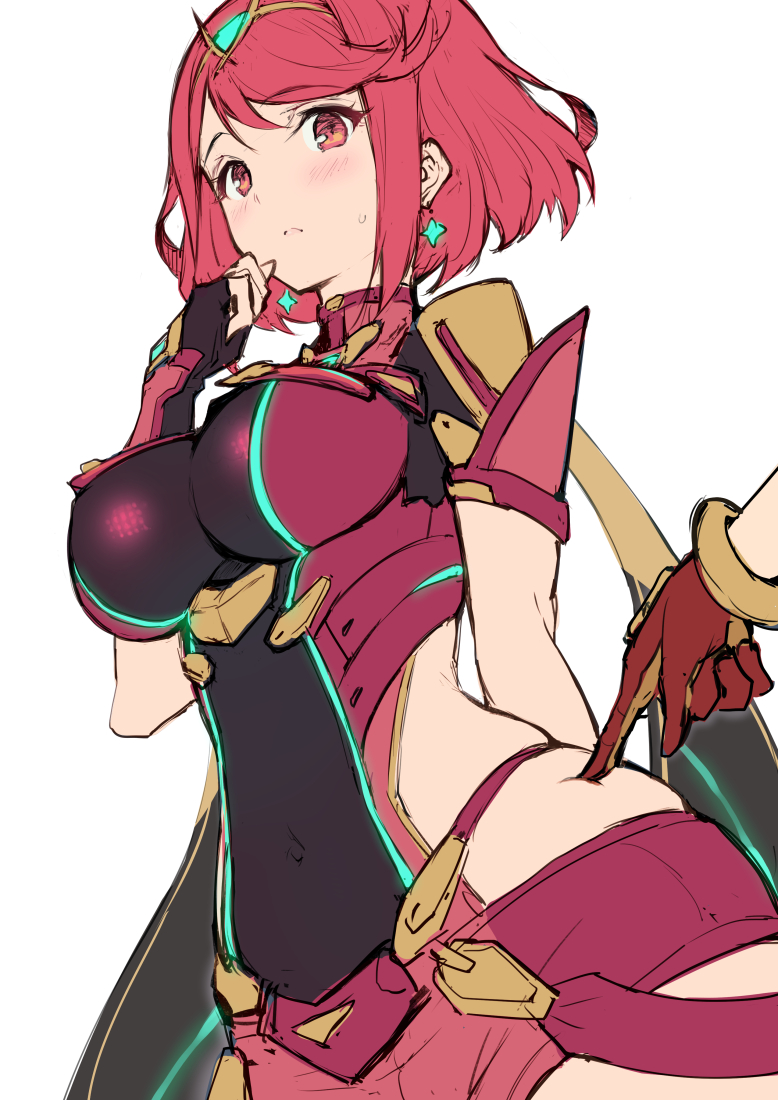 1boy, 1girl, bangs, blush, breasts, commentary_request, covered_navel, earrings