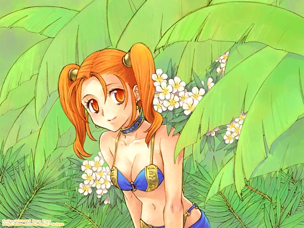 dragon_quest, dragon_quest_viii, flower, jessica_albert, magic_bikini_(dq), ogretree, red_eyes, red_hair