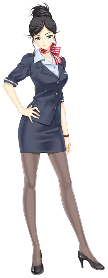 kakisaki_rei, pantyhose, scarf, shoes, stewardess, zettai_shougeki