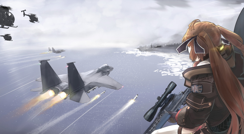 1girl, aircraft, airplane, attack, battle_rifle, brown_hair, call_of_duty, call_of_duty:_modern_warfare_2