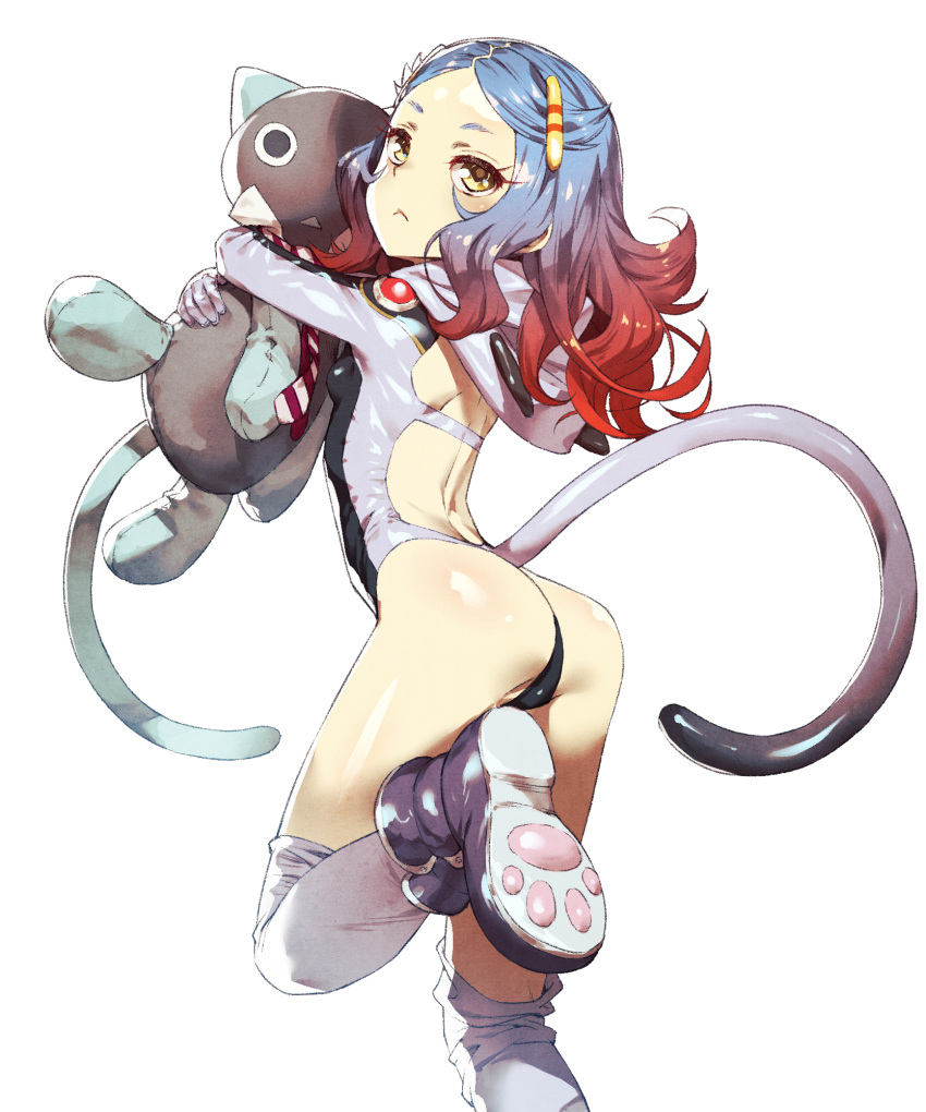 1girl, :<, ass, back, back_cutout, blue_hair, blush, breasts
