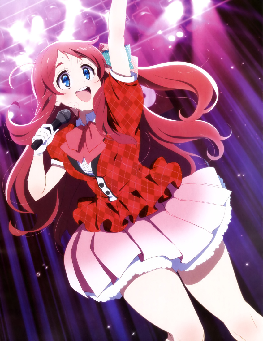 1girl, absurdres, ahoge, argyle, blue_eyes, bow, bowtie, gloves