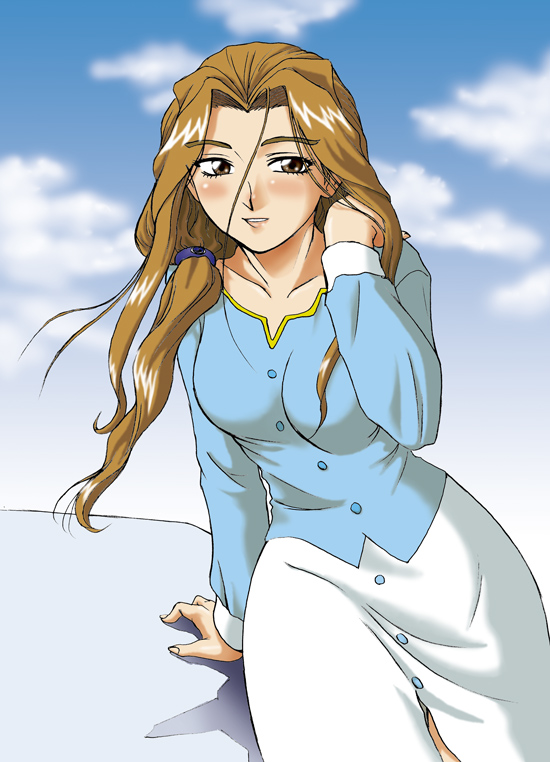 brown_eyes, brown_hair, cloud, clouds, dual!_parallel_trouble_adventure, long_hair, rara_mitsuki, sky