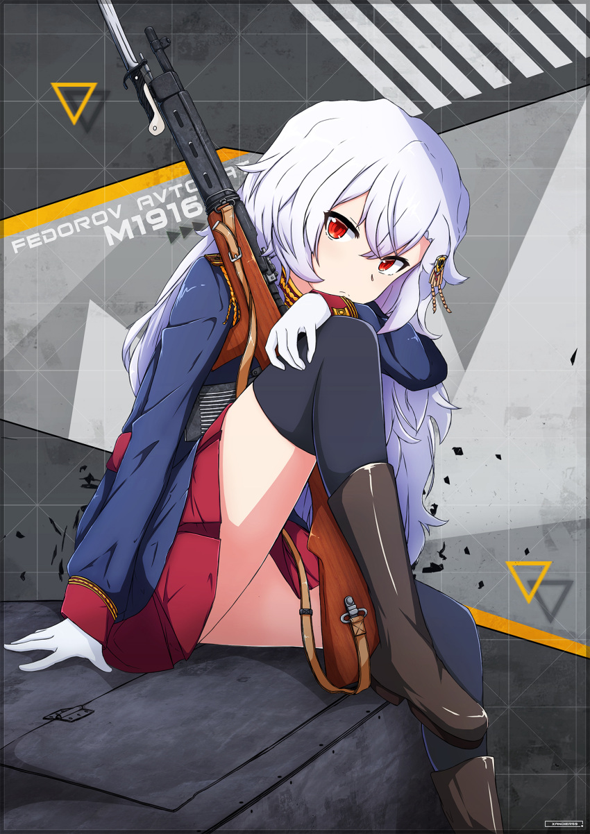 1girl, alpha1918, alpha_(alpha1918), assault_rifle, bayonet, fedorov_avtomat, girls_frontline, gloves